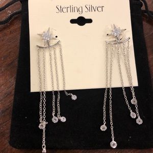 Sterling Silver Shooting Star Pave CZ Earrings-NWT